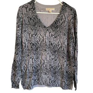 Michael Kors Women's V Neck Sweater Long Sleeve Snake Print Top Size M